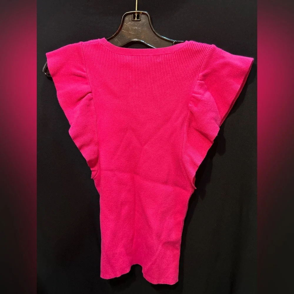 RORY TOP Rib Knit Ruffle Tee size small - Picture 3 of 8